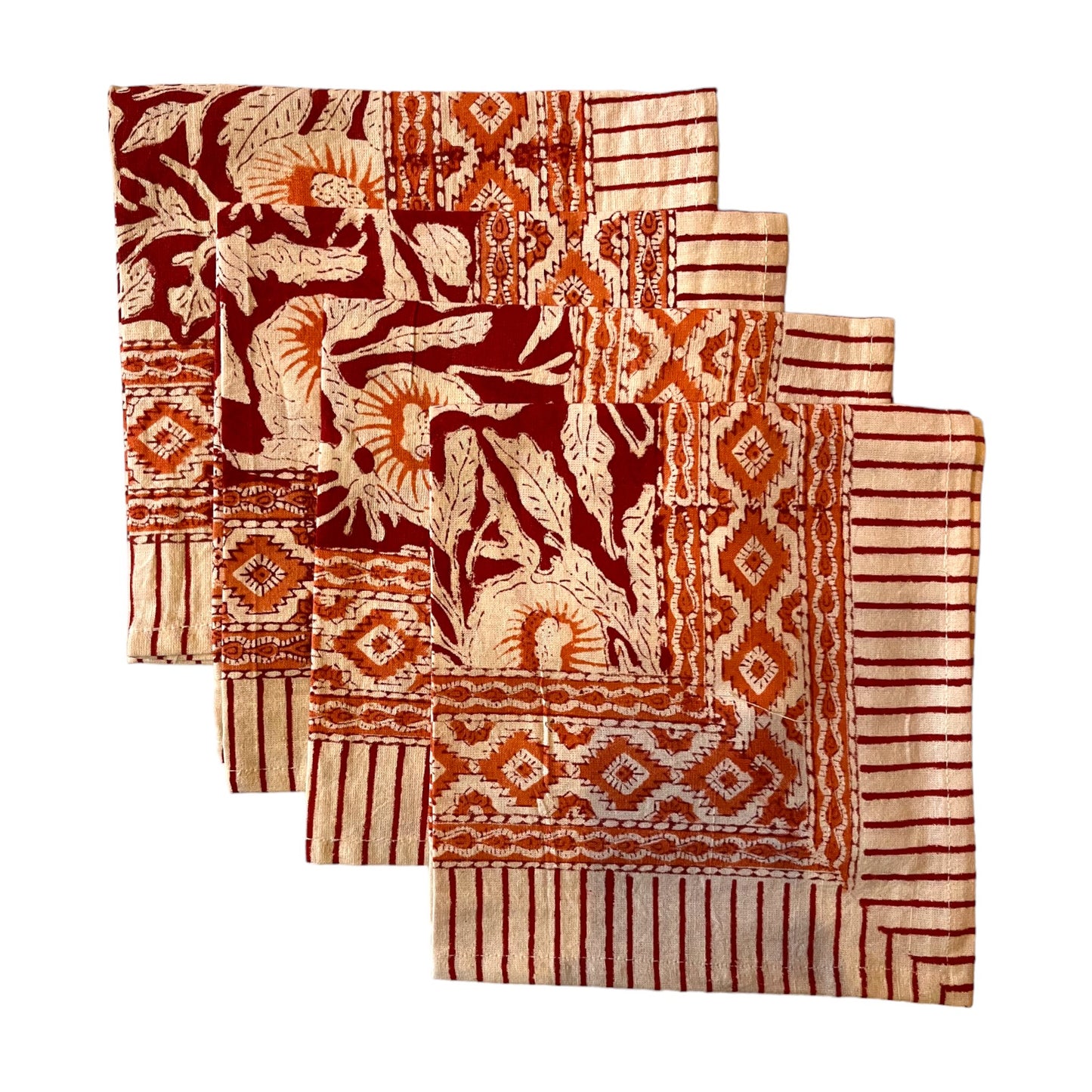 red and orange block print cotton napkin