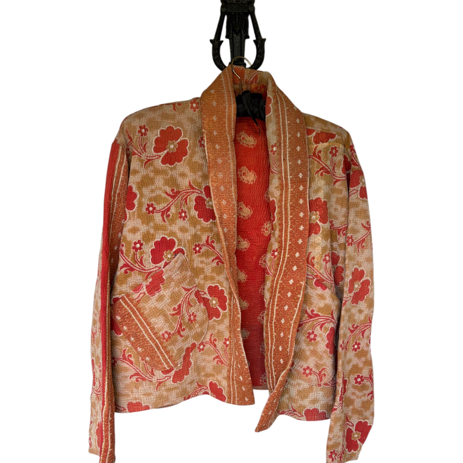 Red and orange short kantha coat