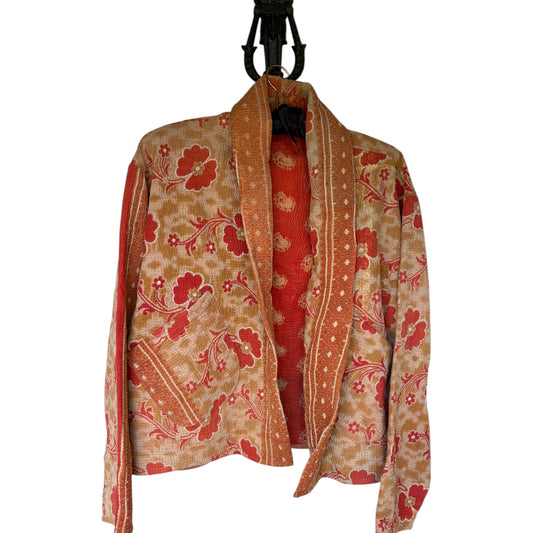 Red and orange short kantha coat