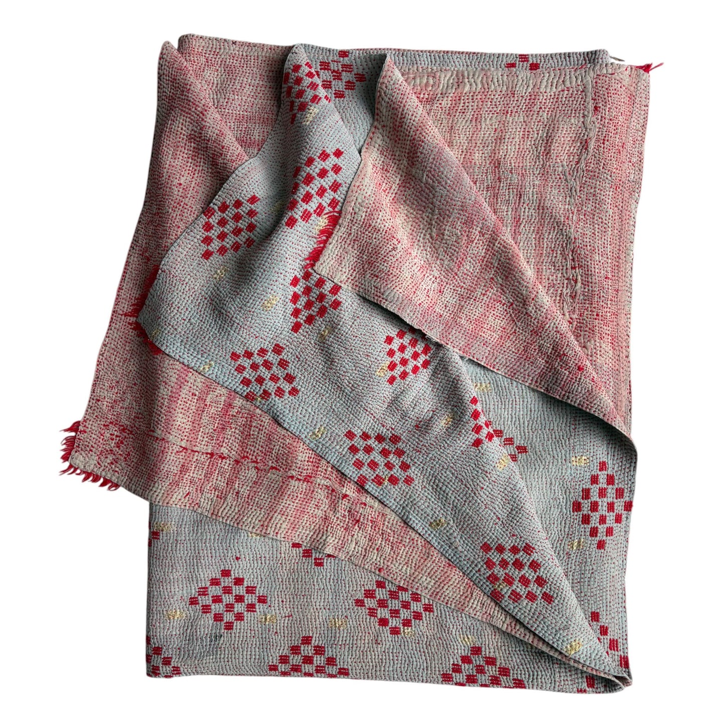 Pink and red kantha quilt