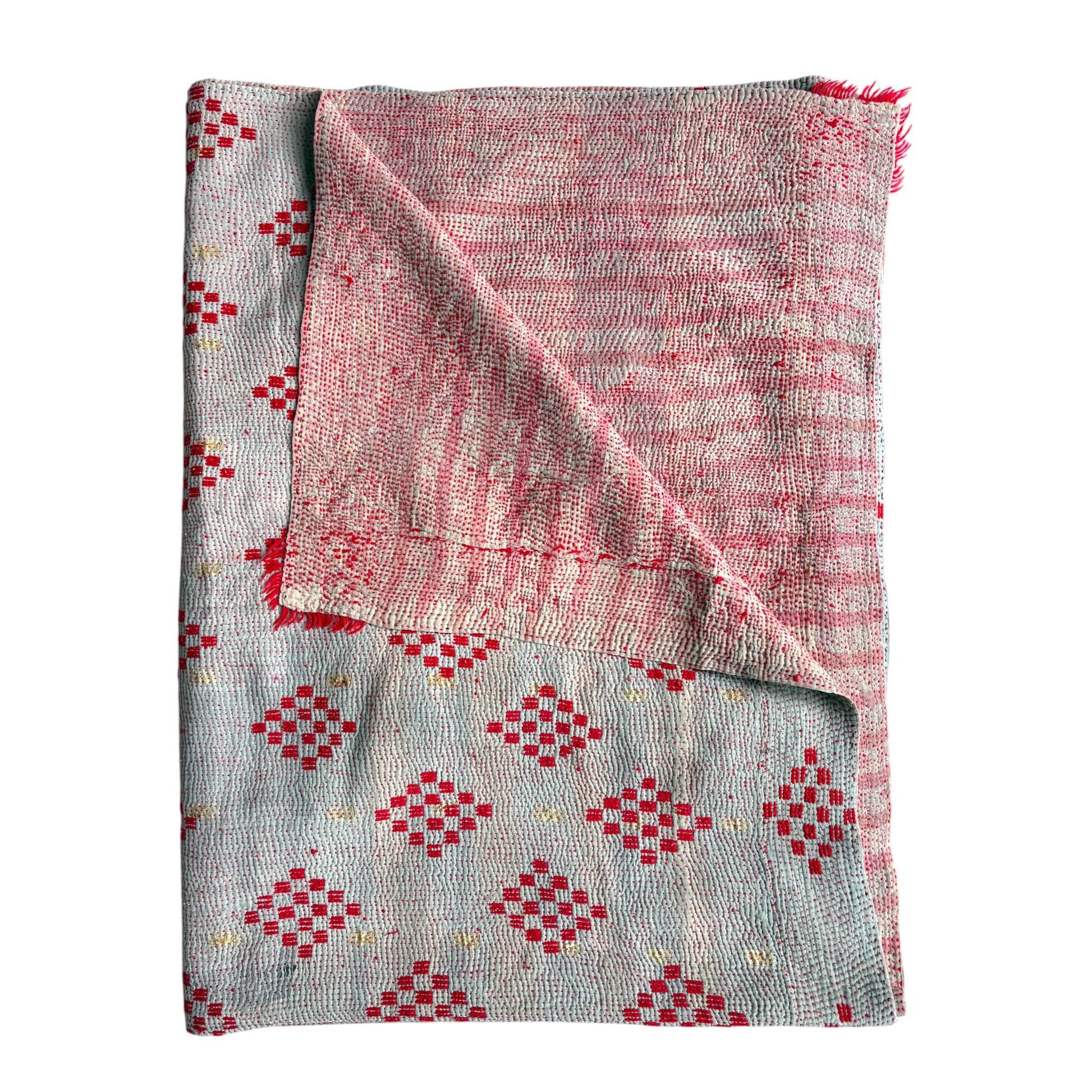 Red and pink kantha