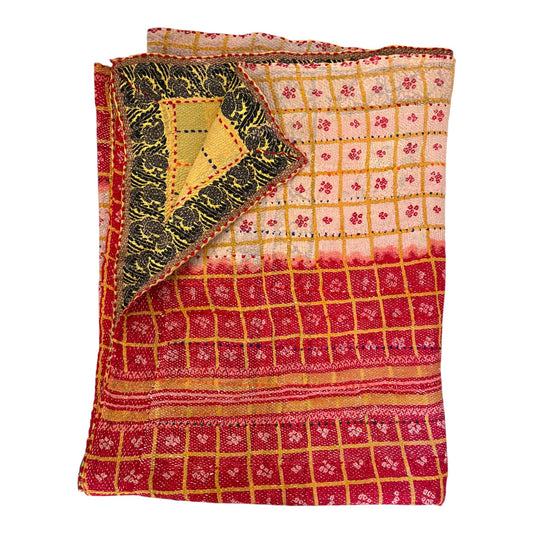Pink and red check kantha