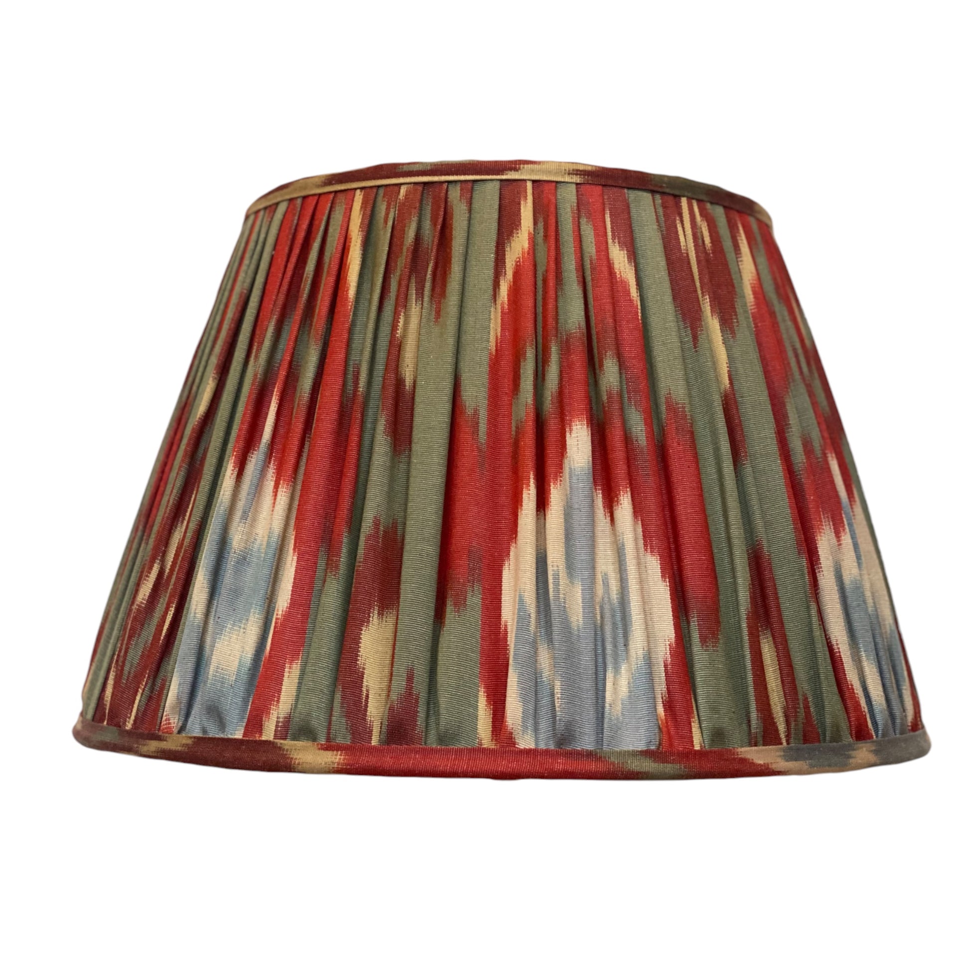 Red and teal ikat silk lampshade