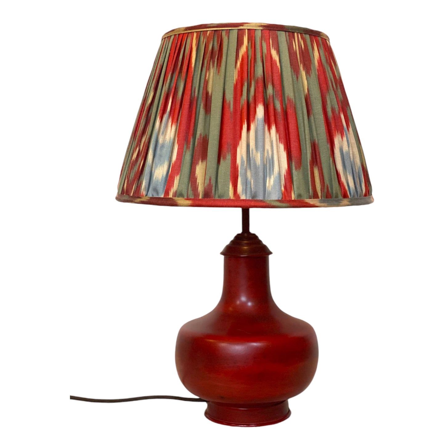 Red and teal ikat silk lampshade