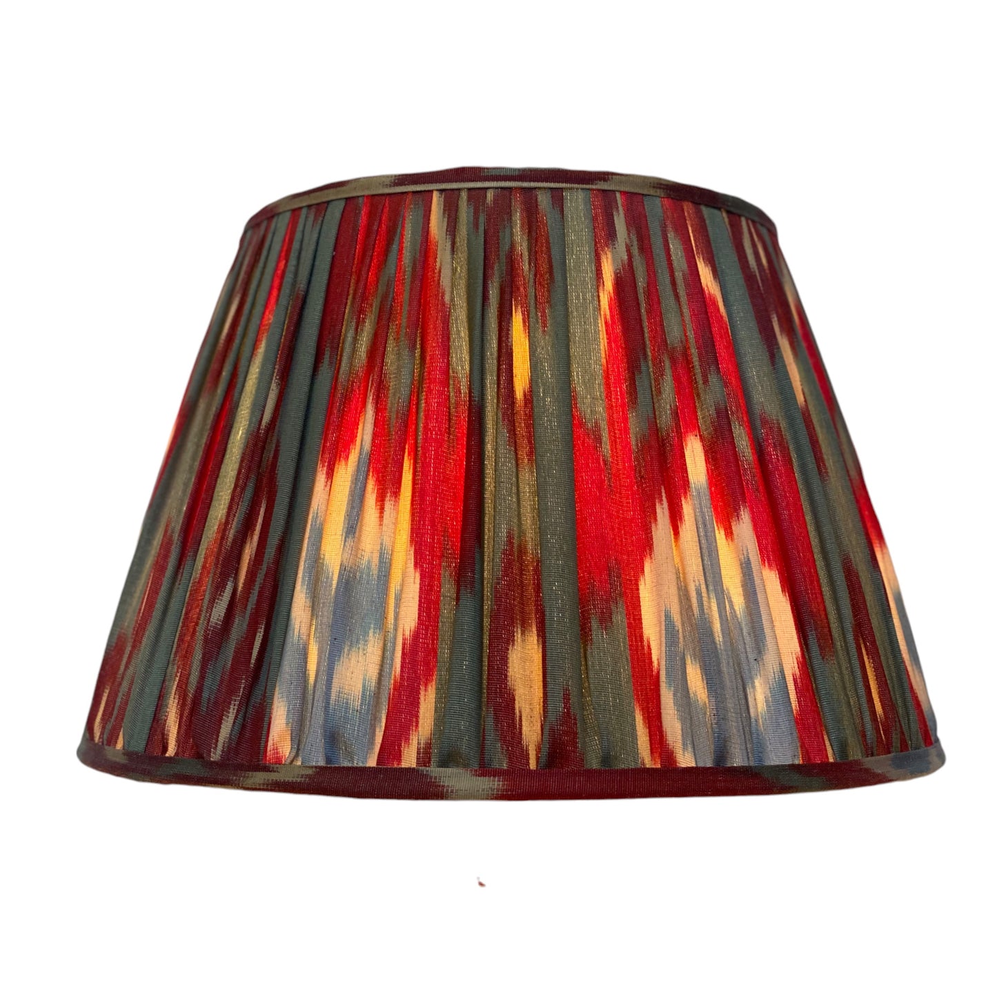 Red and teal ikat silk lampshade