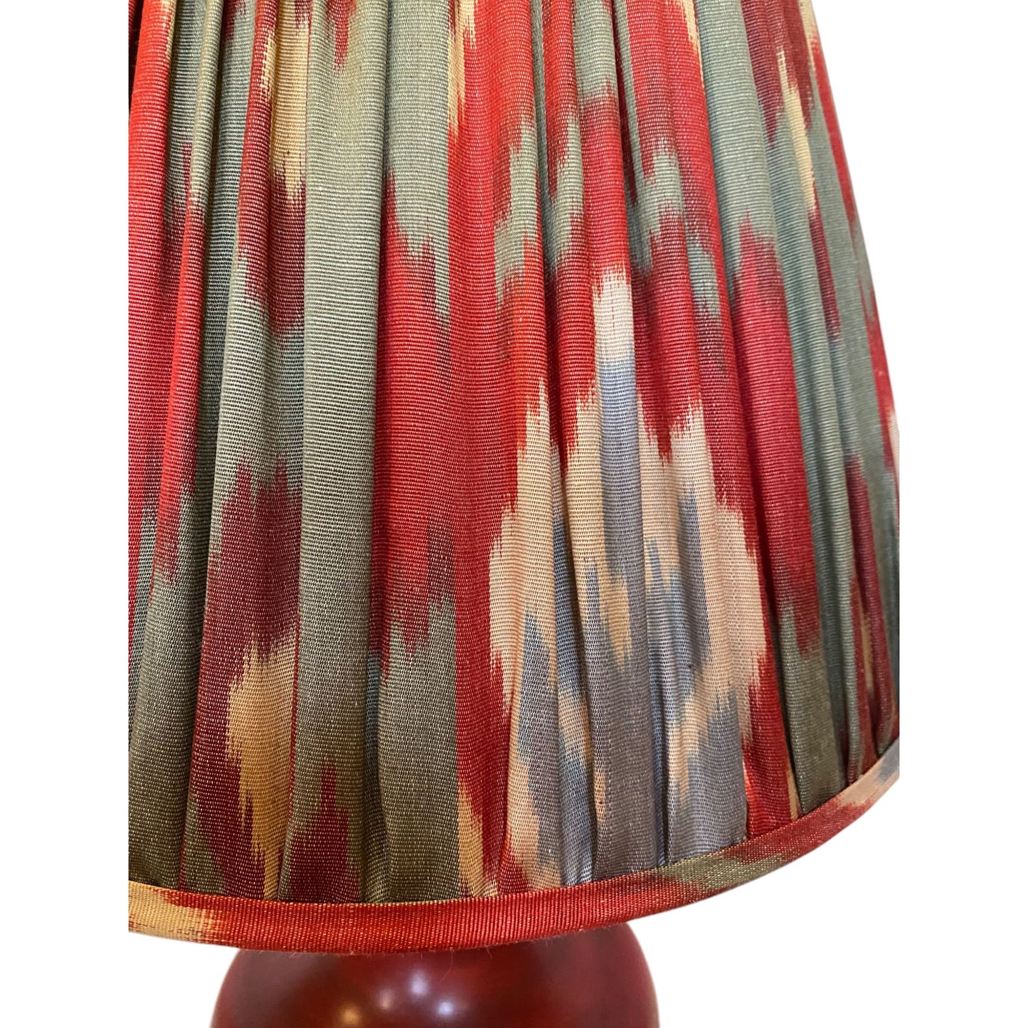 Red and teal ikat silk lampshade