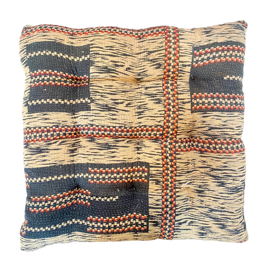 red white and blue kantha seat cushion