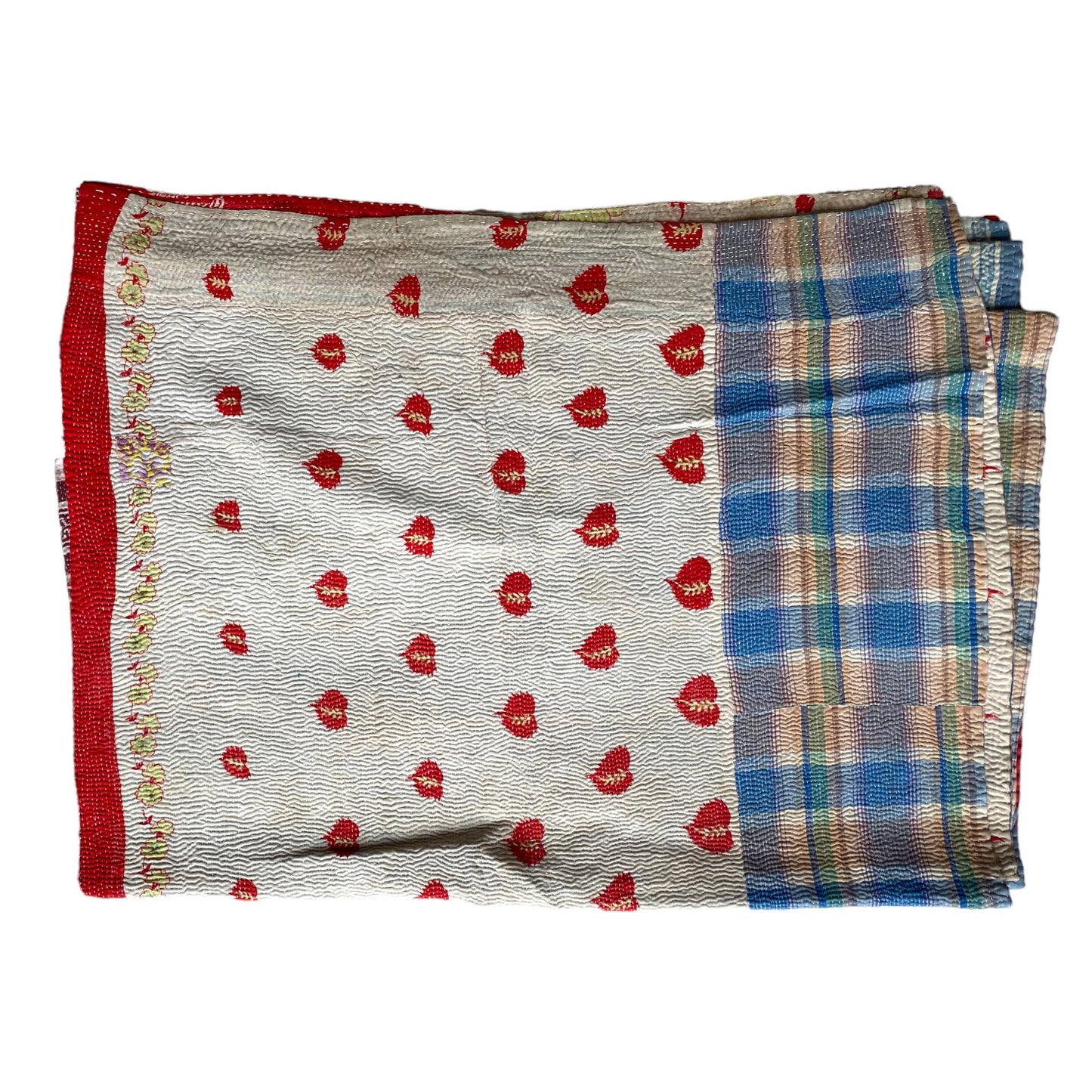 Red and white kantha quilt
