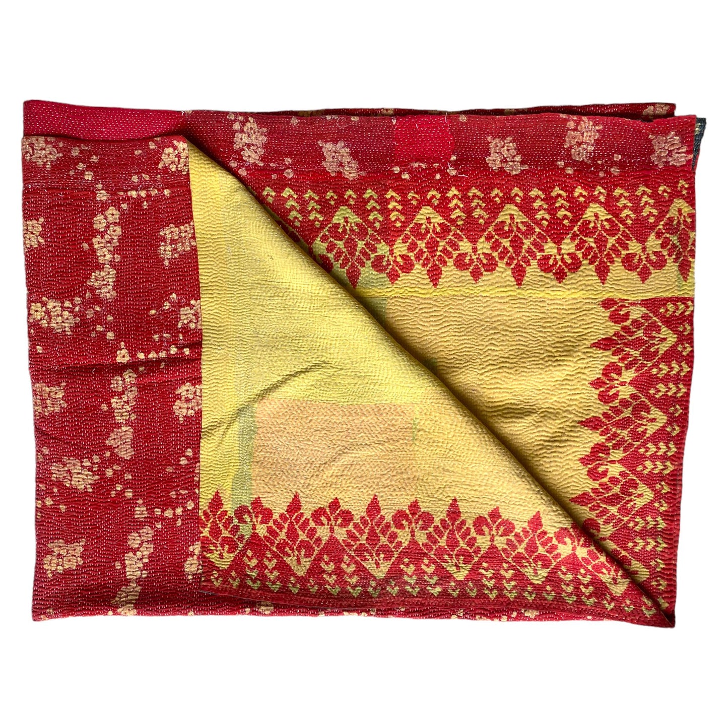 Red and yellow kantha quilt vintage