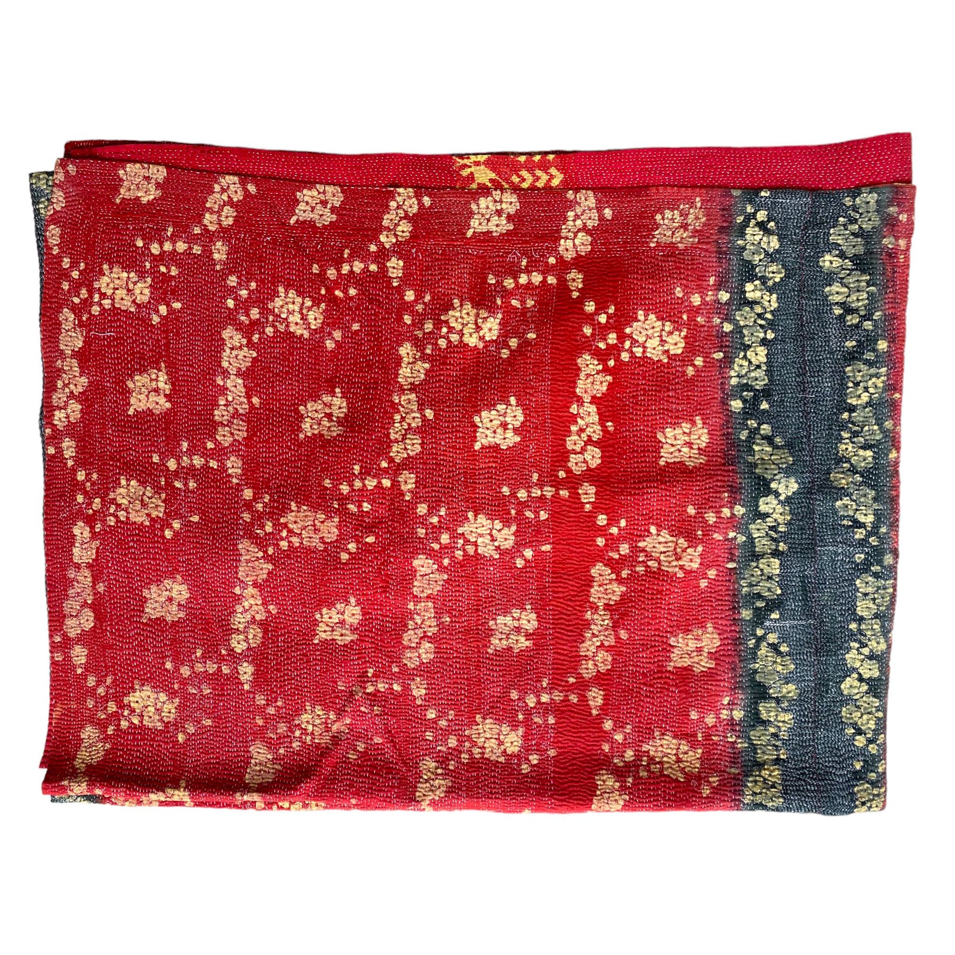 Red and yellow kantha throw 
