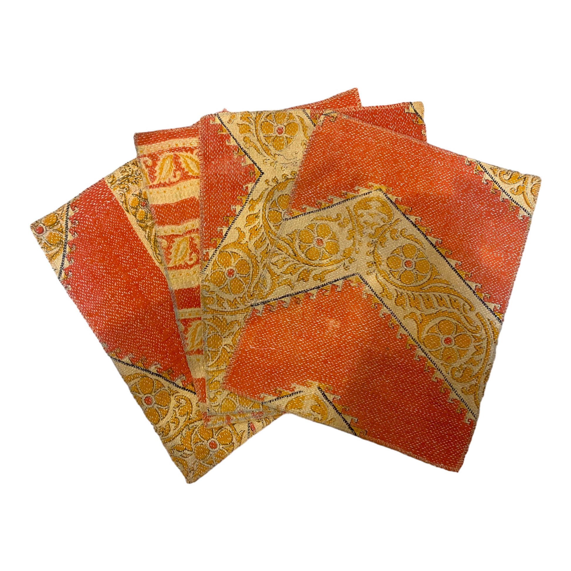 Red and yellow vintage kantha placemats