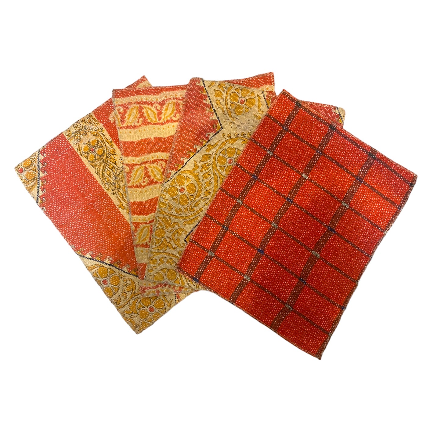 Red and yellow kantha placemat