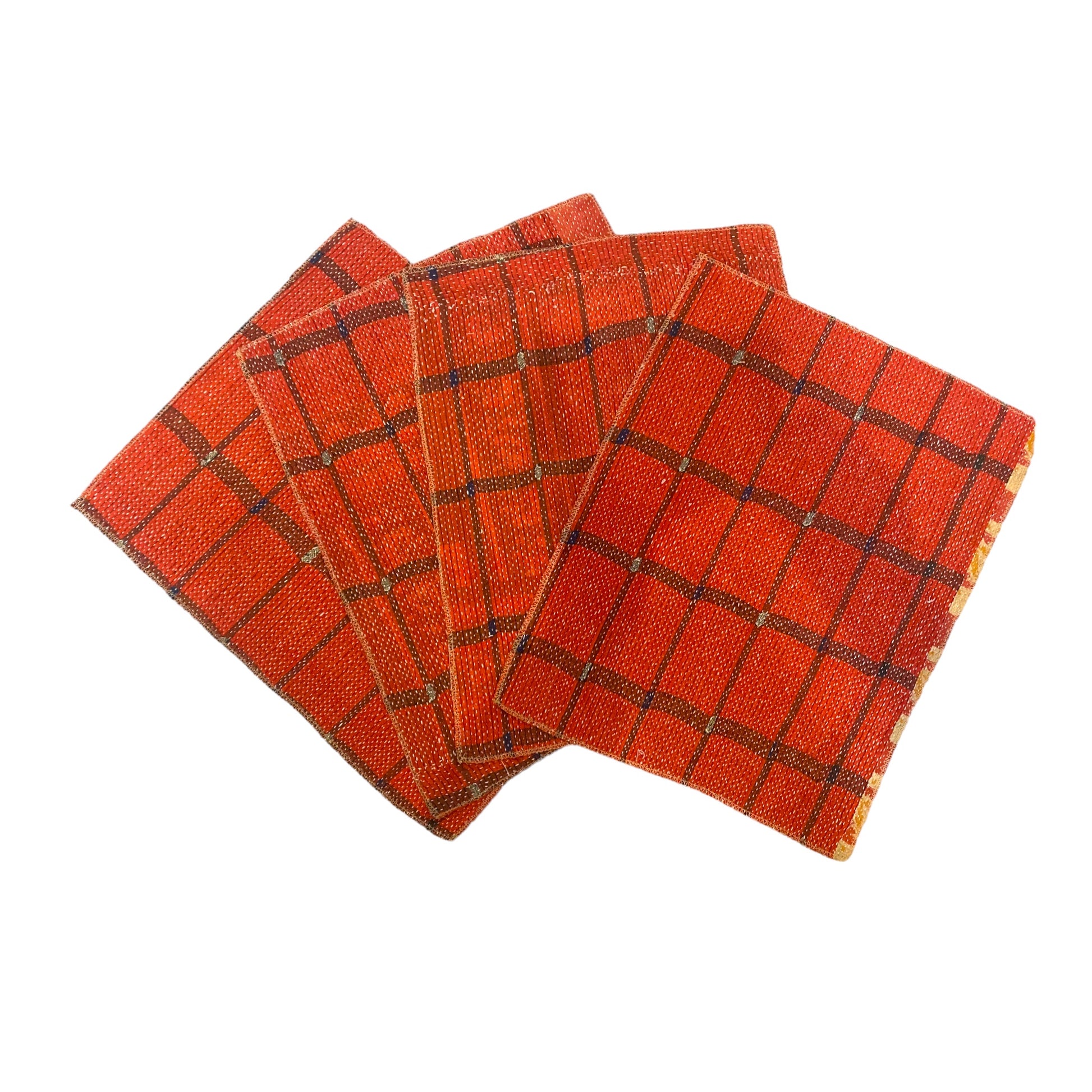 Red and yellow kantha placemats