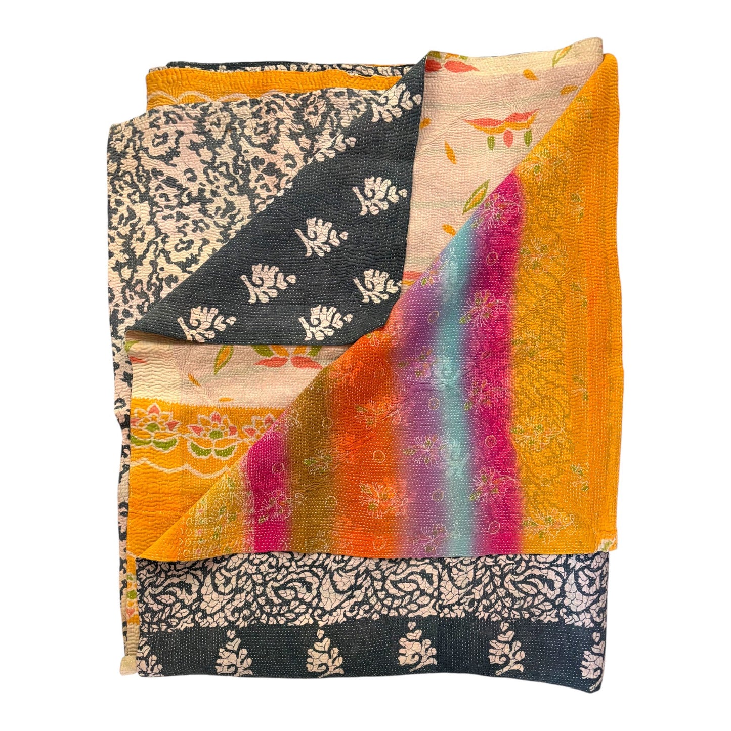 Blue kantha quilt reverse