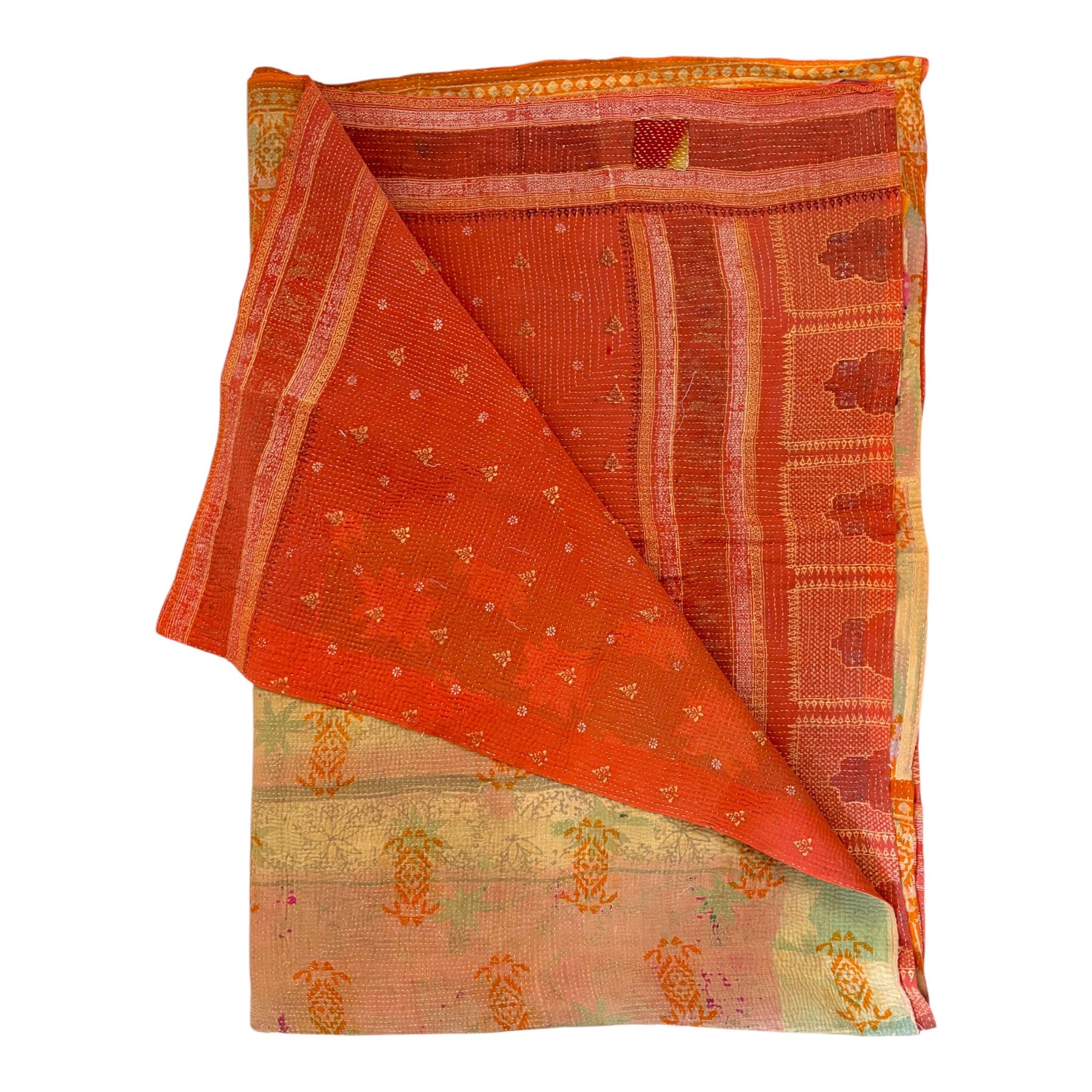 Vintage orange and rust kantha quilt