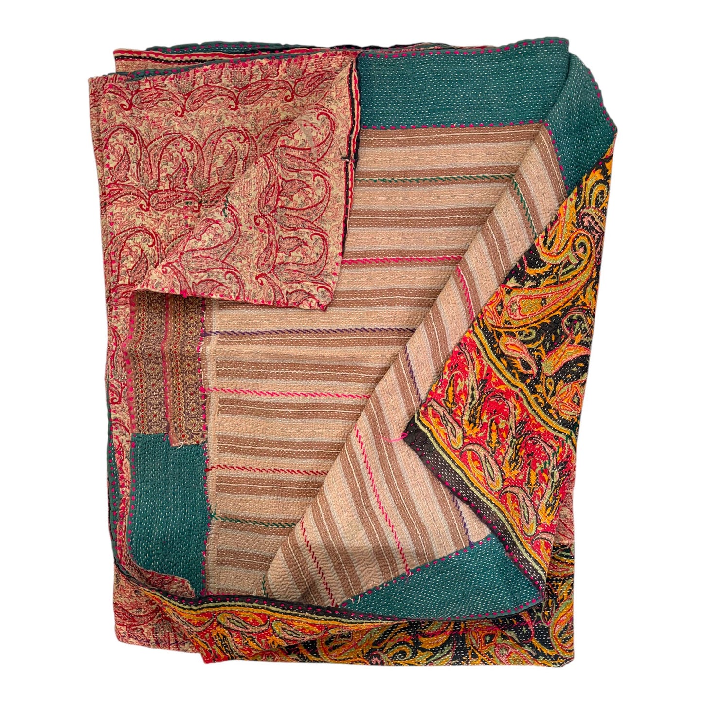 reverse of pink paisley kantha