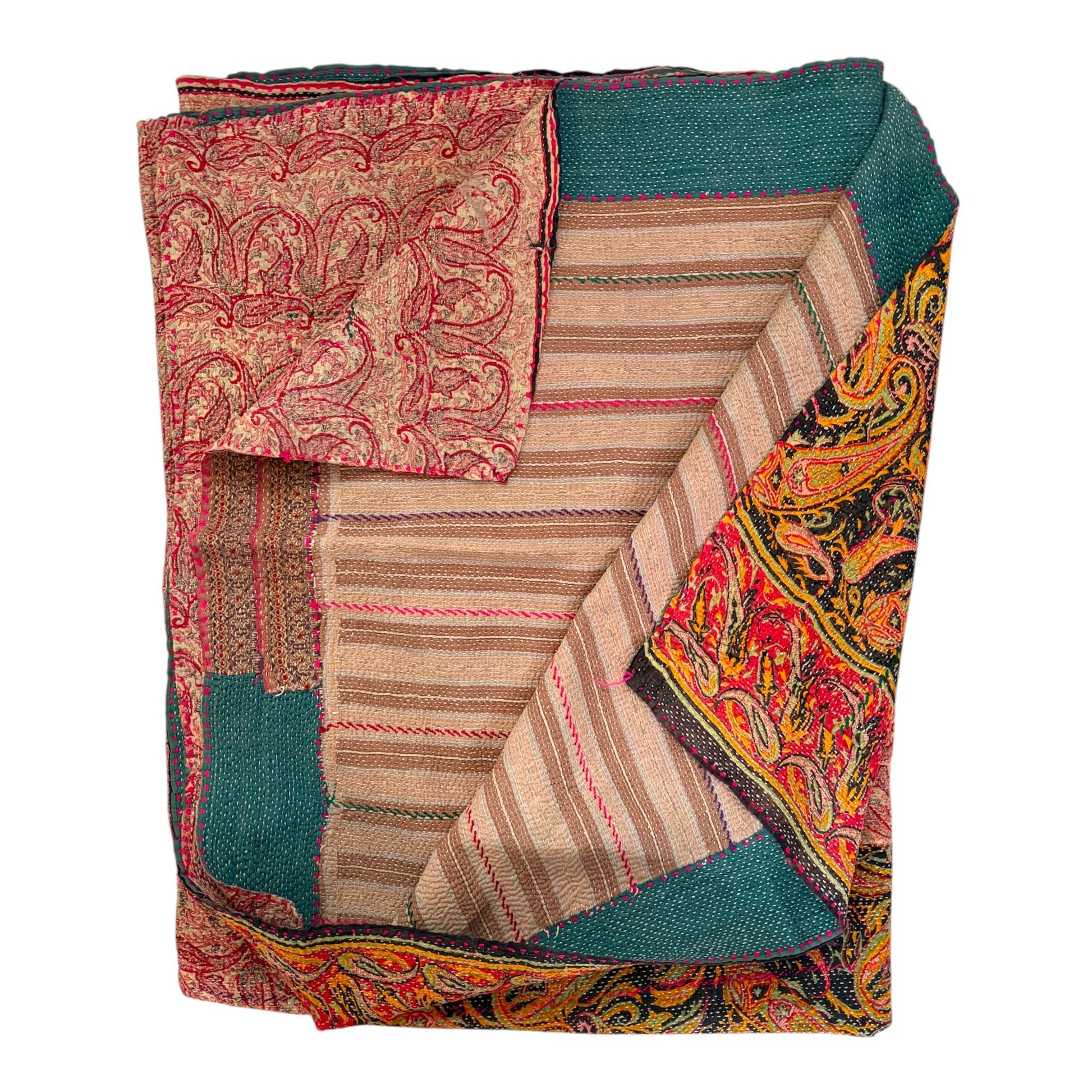 reverse of pink paisley kantha