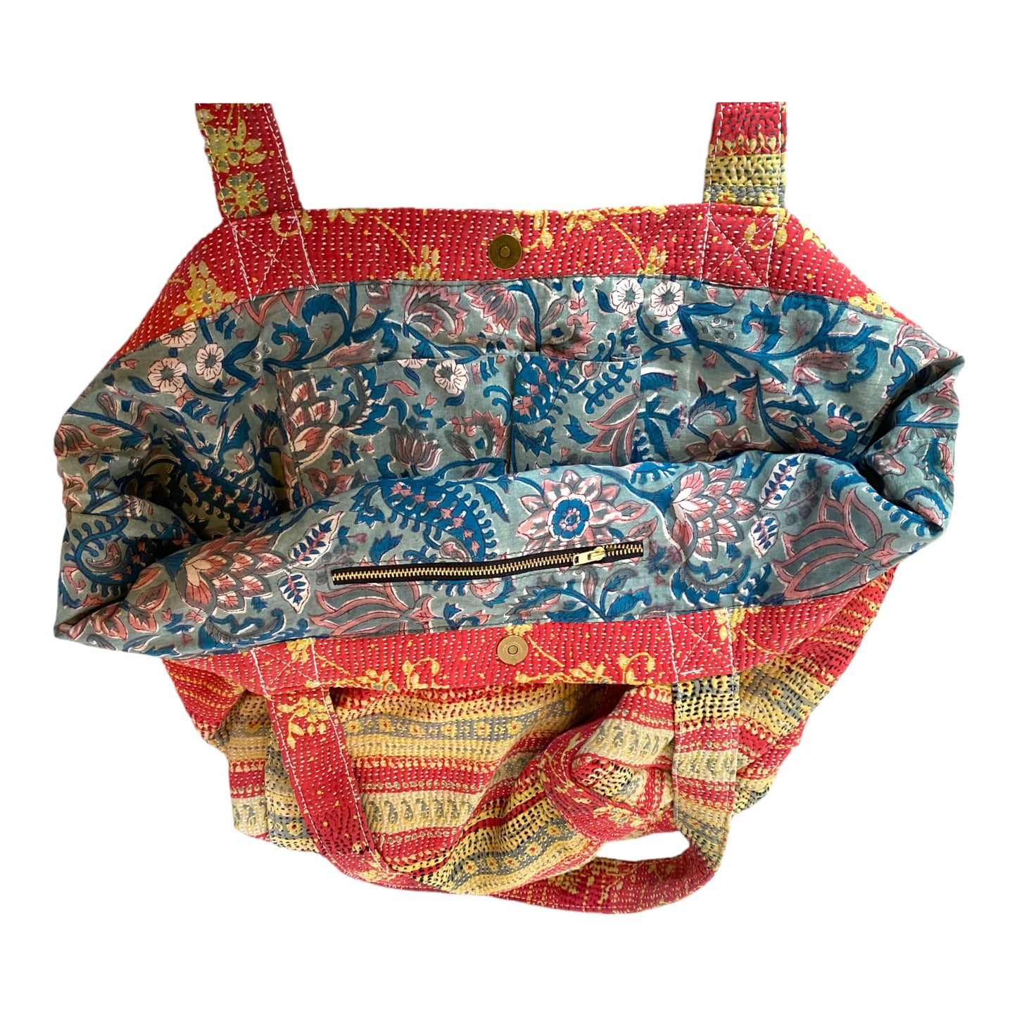 rosy red kantha bag and lining