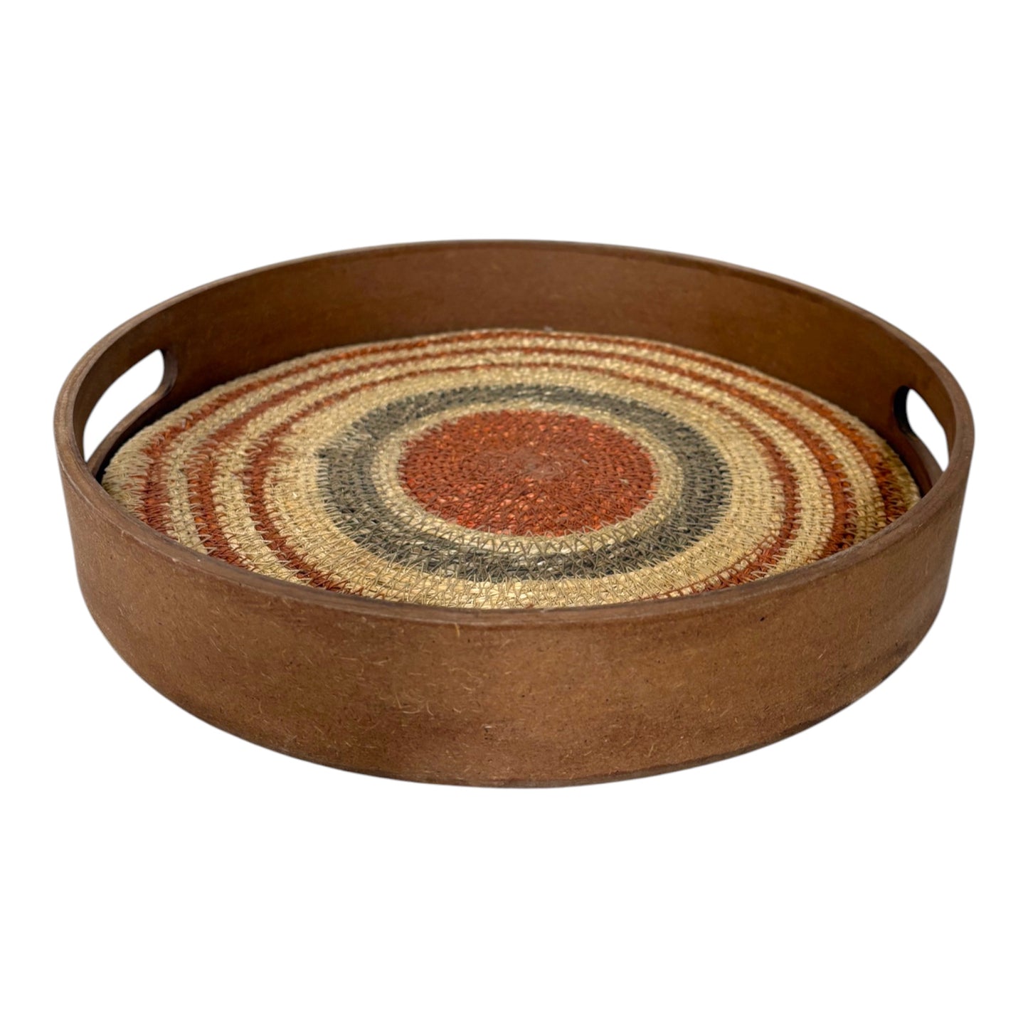 Rust and grey jute and wooden tray