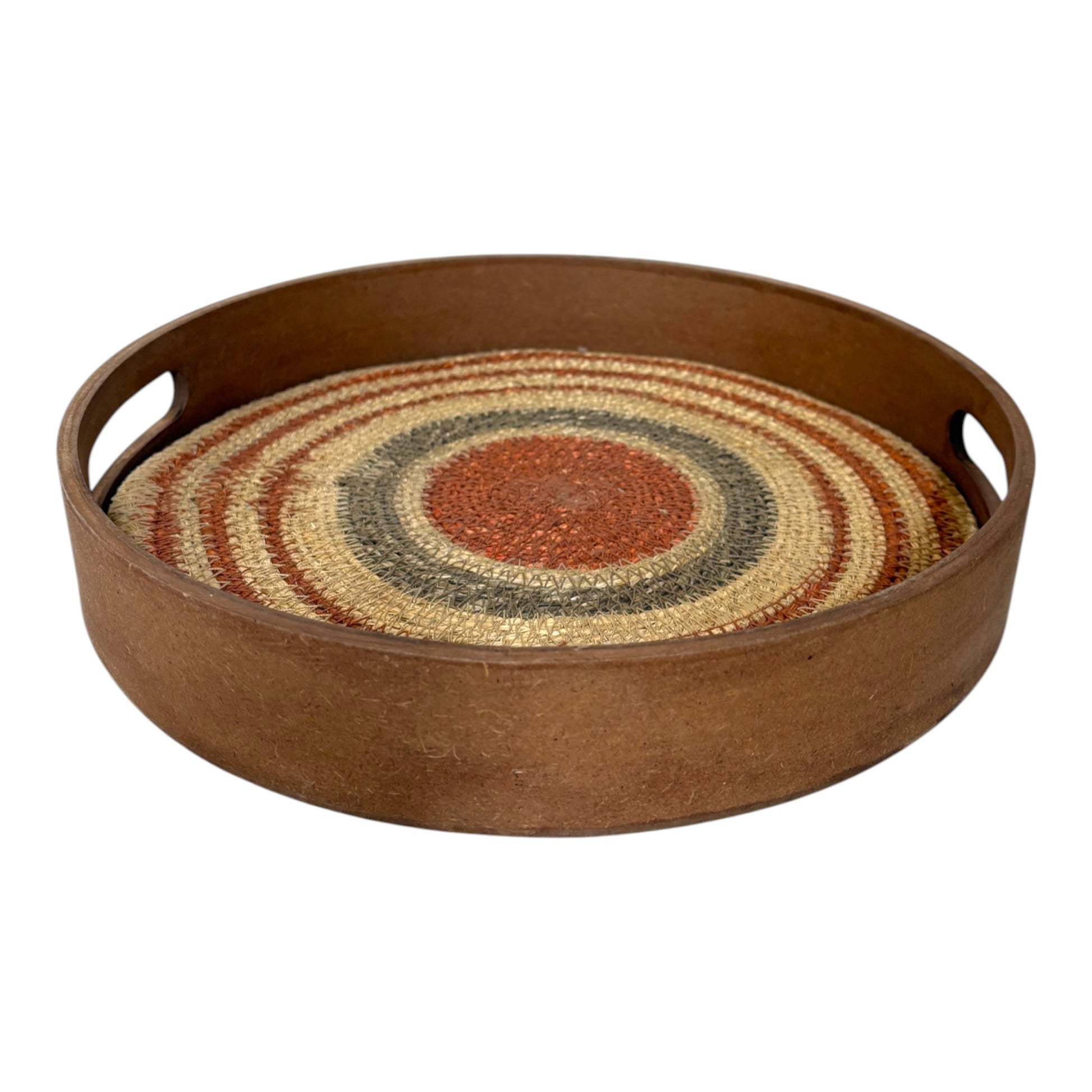 Rust and grey jute and wooden tray