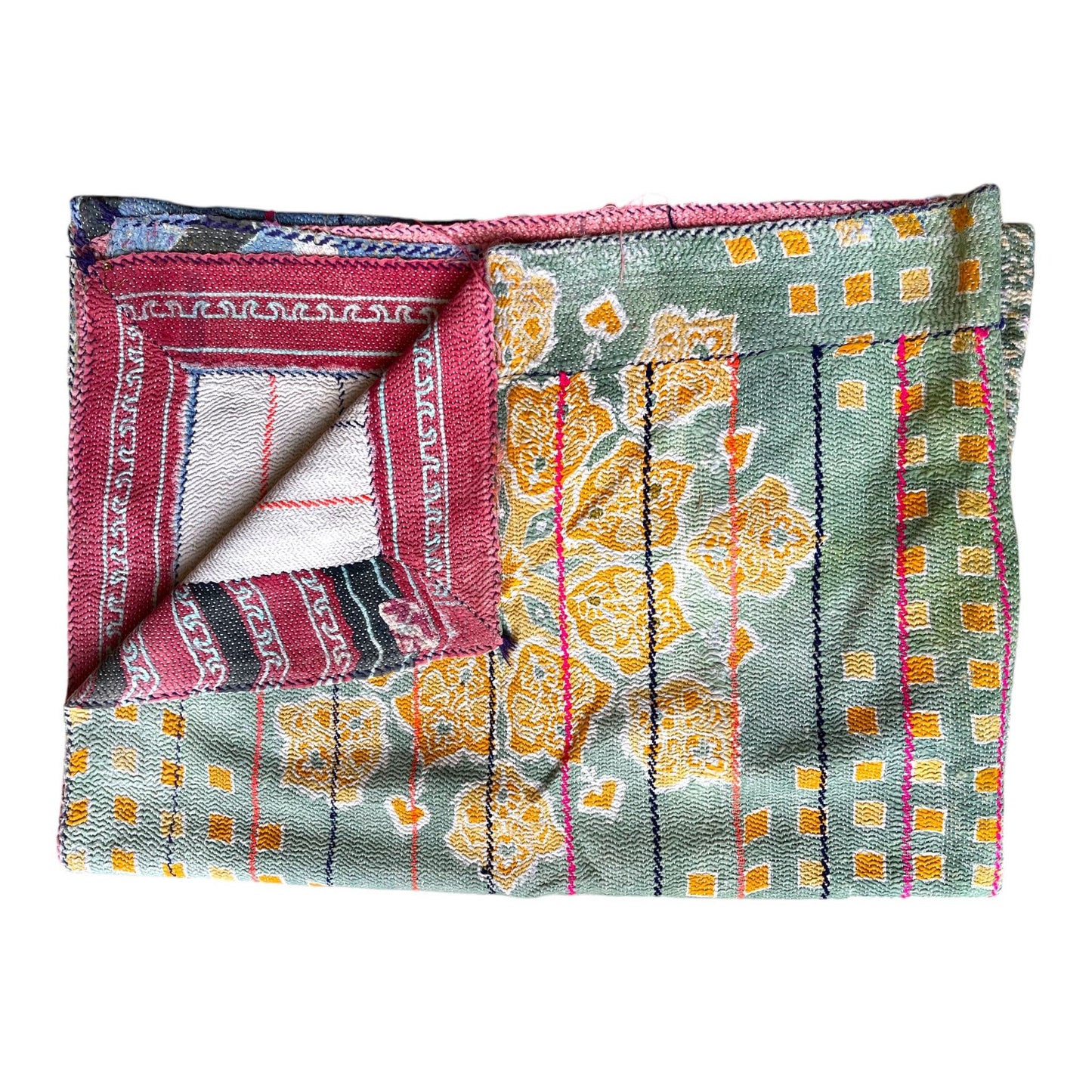 Sage and denim vintage kantha