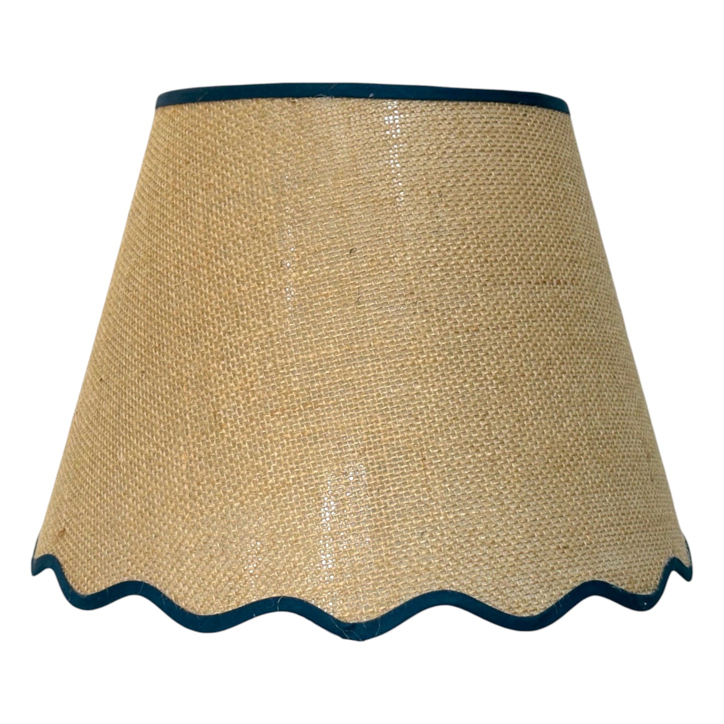 Handmade Natural Hessian Scallop Lampshade With Blue Trim