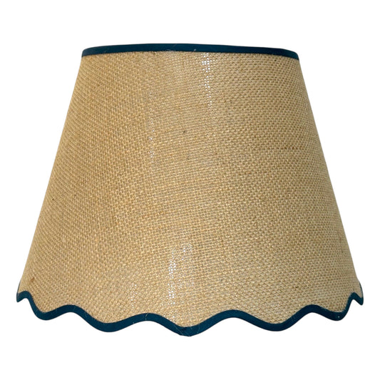 Handmade Natural Hessian Scallop Lampshade With Blue Trim