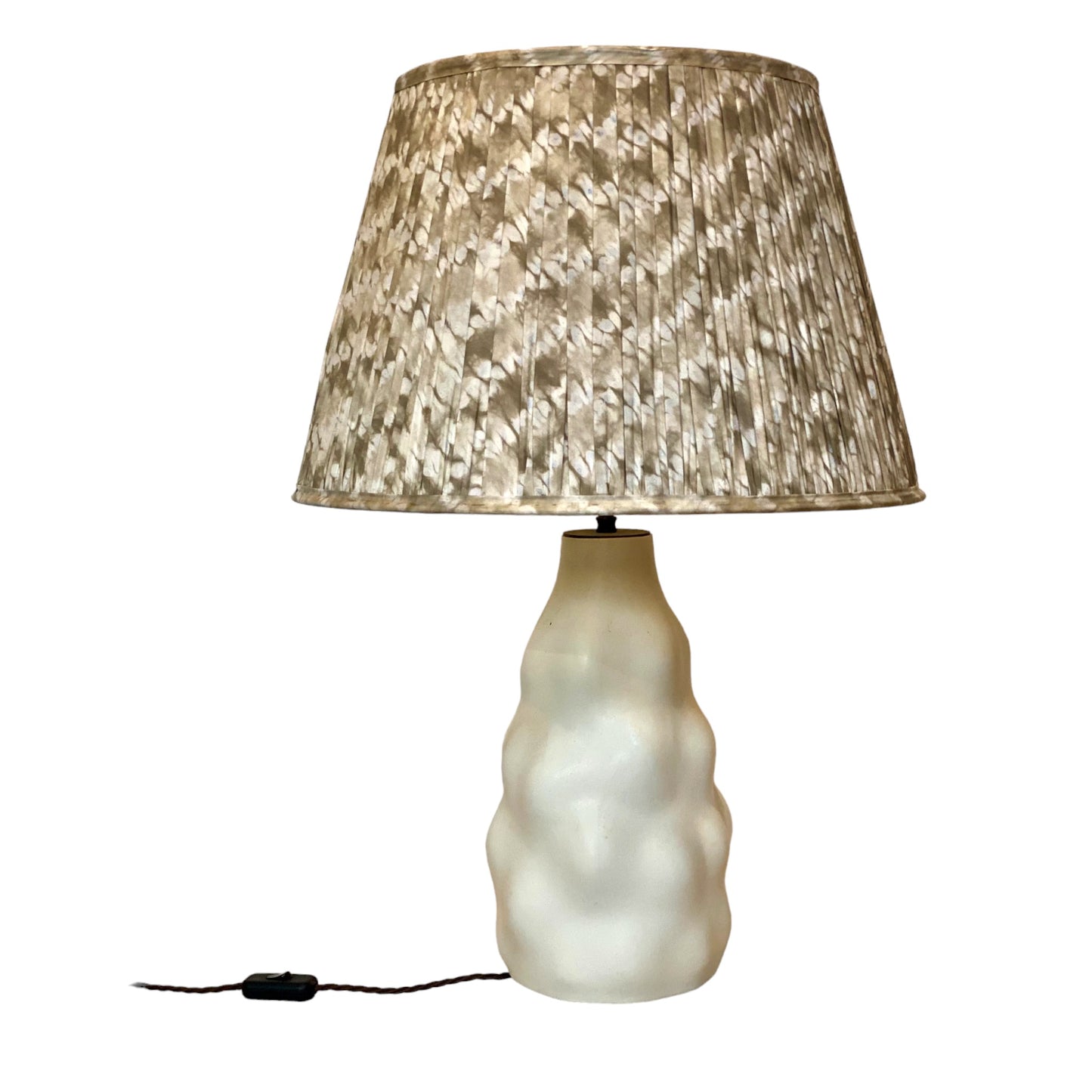 Shibori cochin silk lampshade on iki lamp