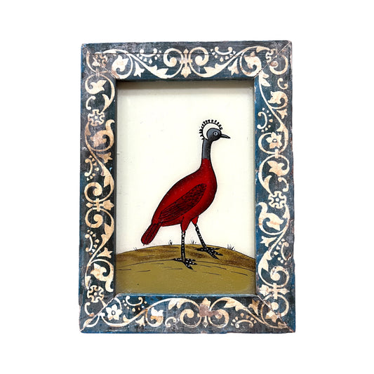 Small crested bird glass painting