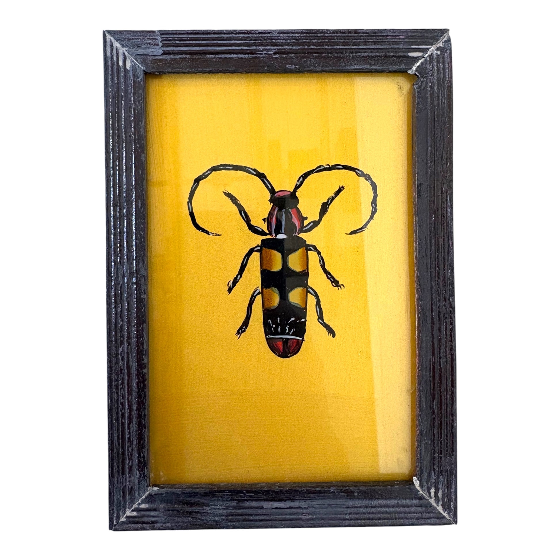 small gold beetle glass painting