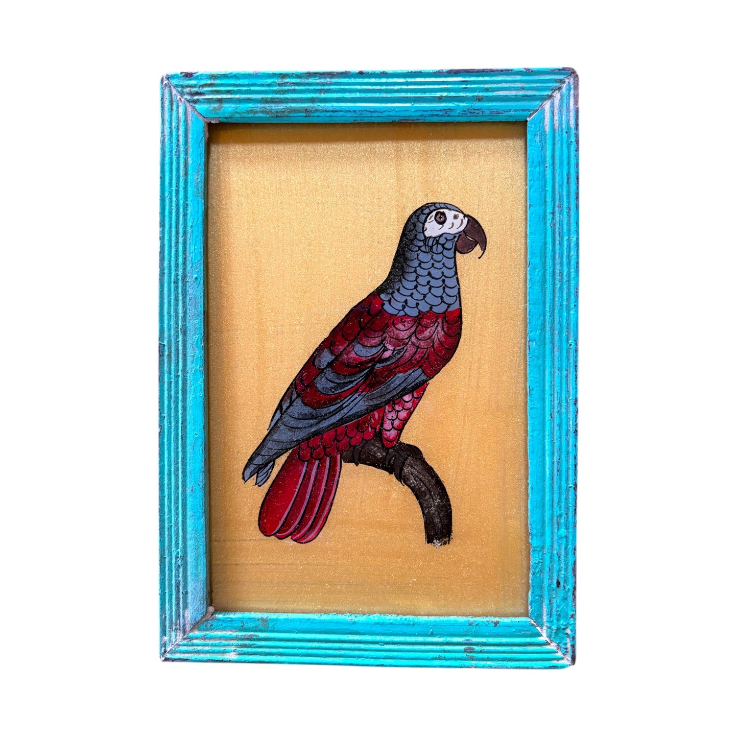 small gold parrot glass painting
