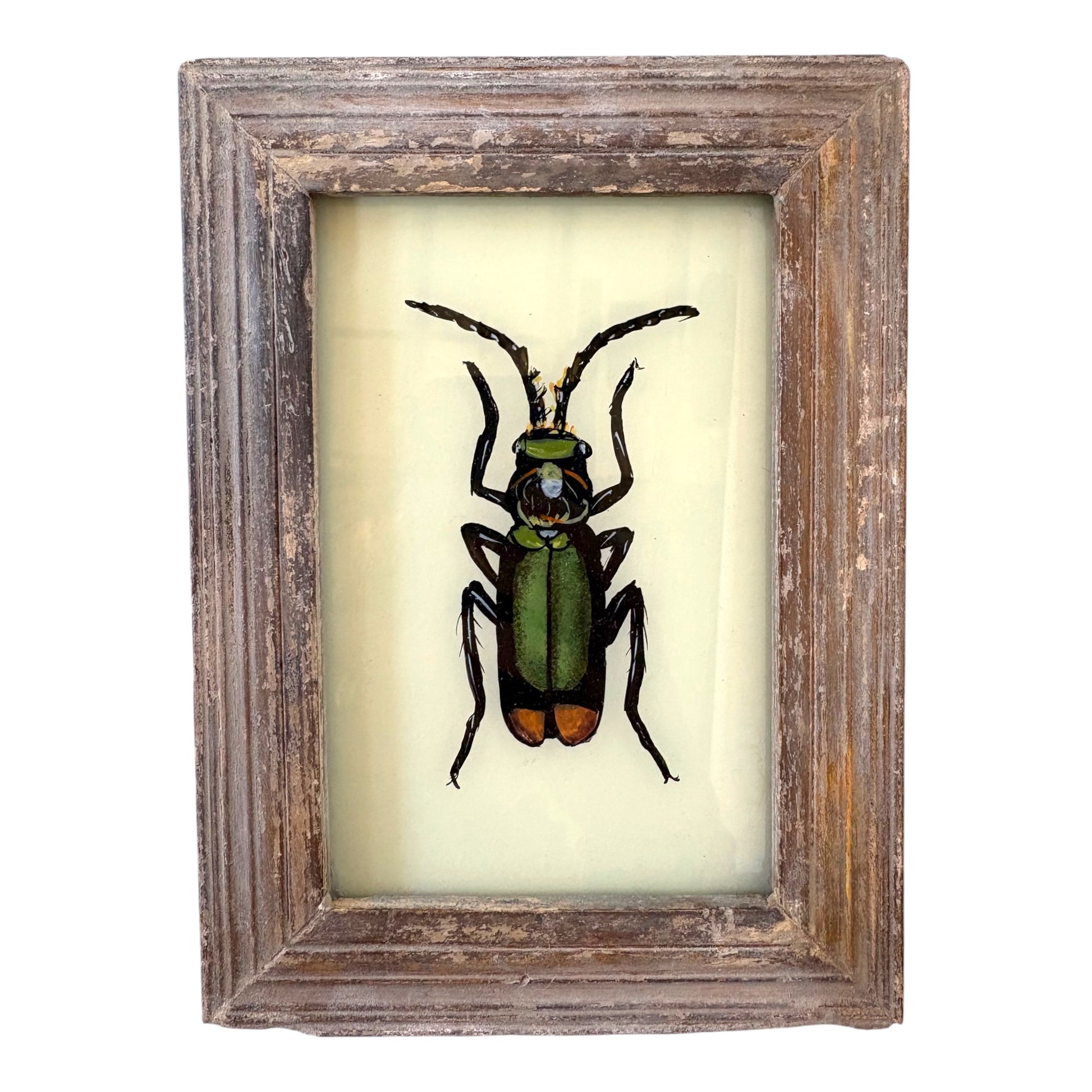 Small green beetle glass painting
