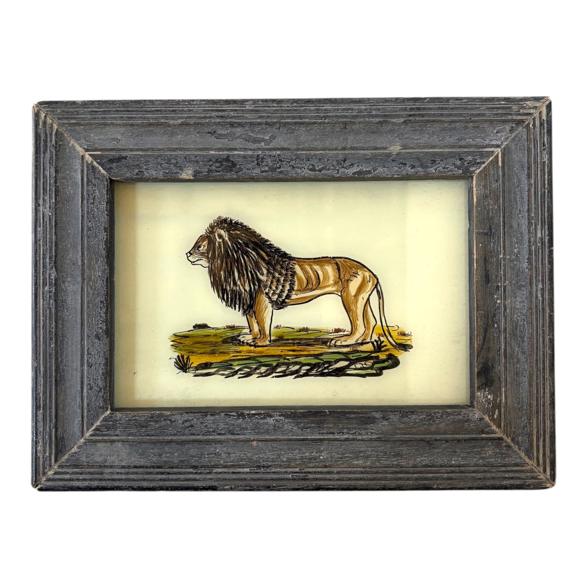 Small lion glass painting
