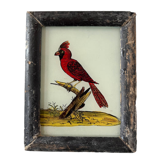 Mini red bird glass painting