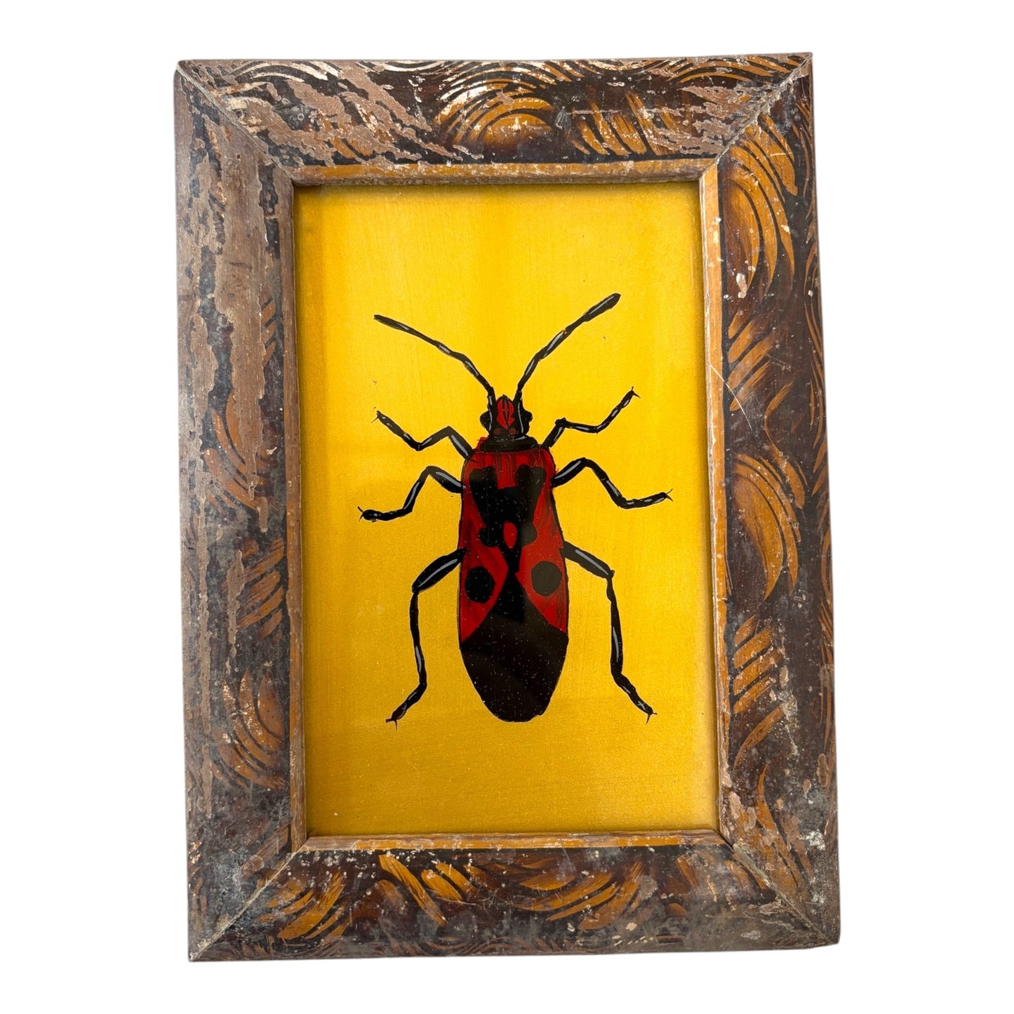 Small gold red beetle glass painting