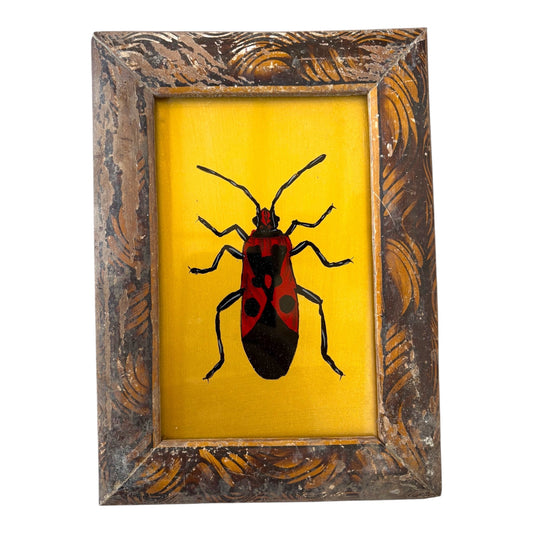 Small gold red beetle glass painting