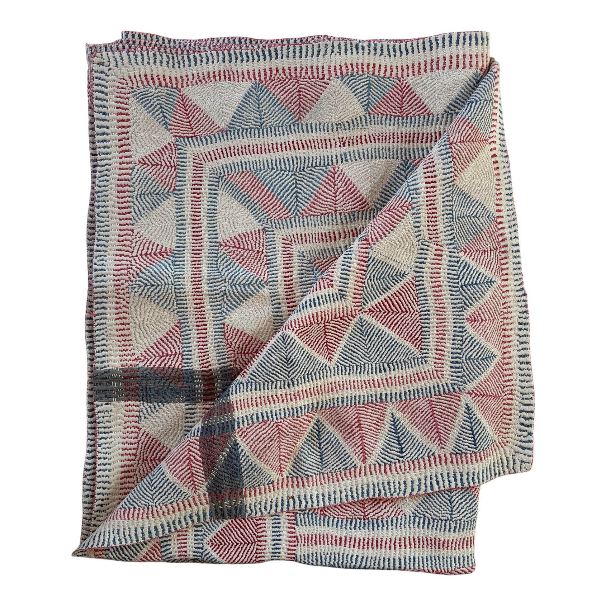 Nakshi stripes and chevrons kantha quilt