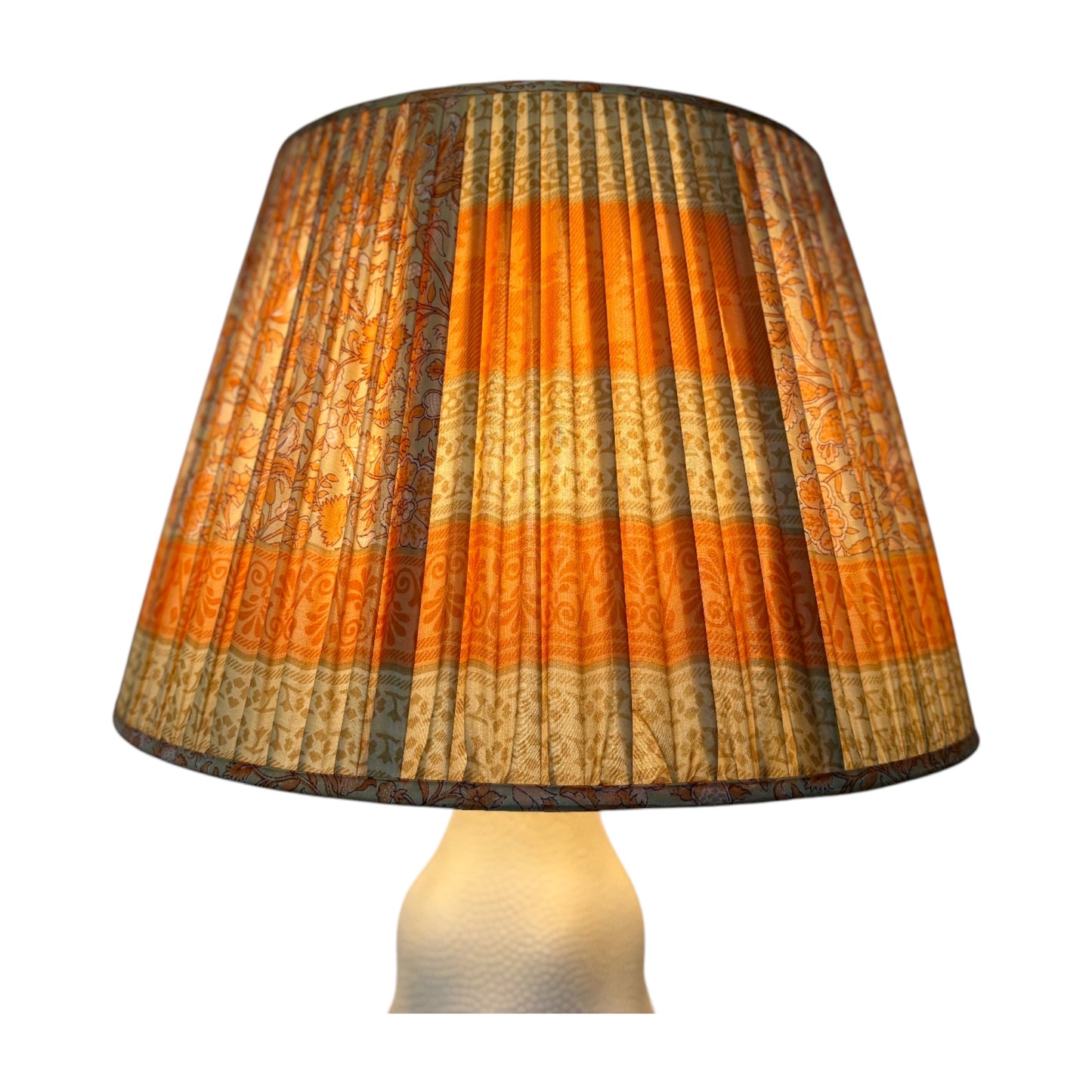 Tangerine and cream vintage silk sari lampshade
