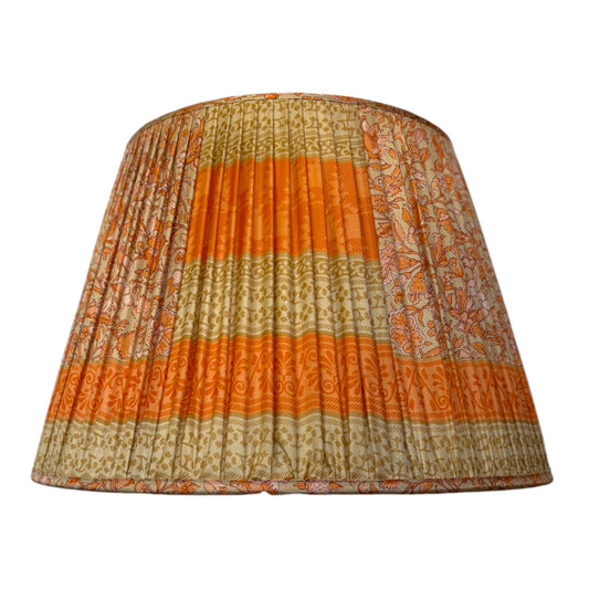 Tangerine and cream vintage silk sari lampshade