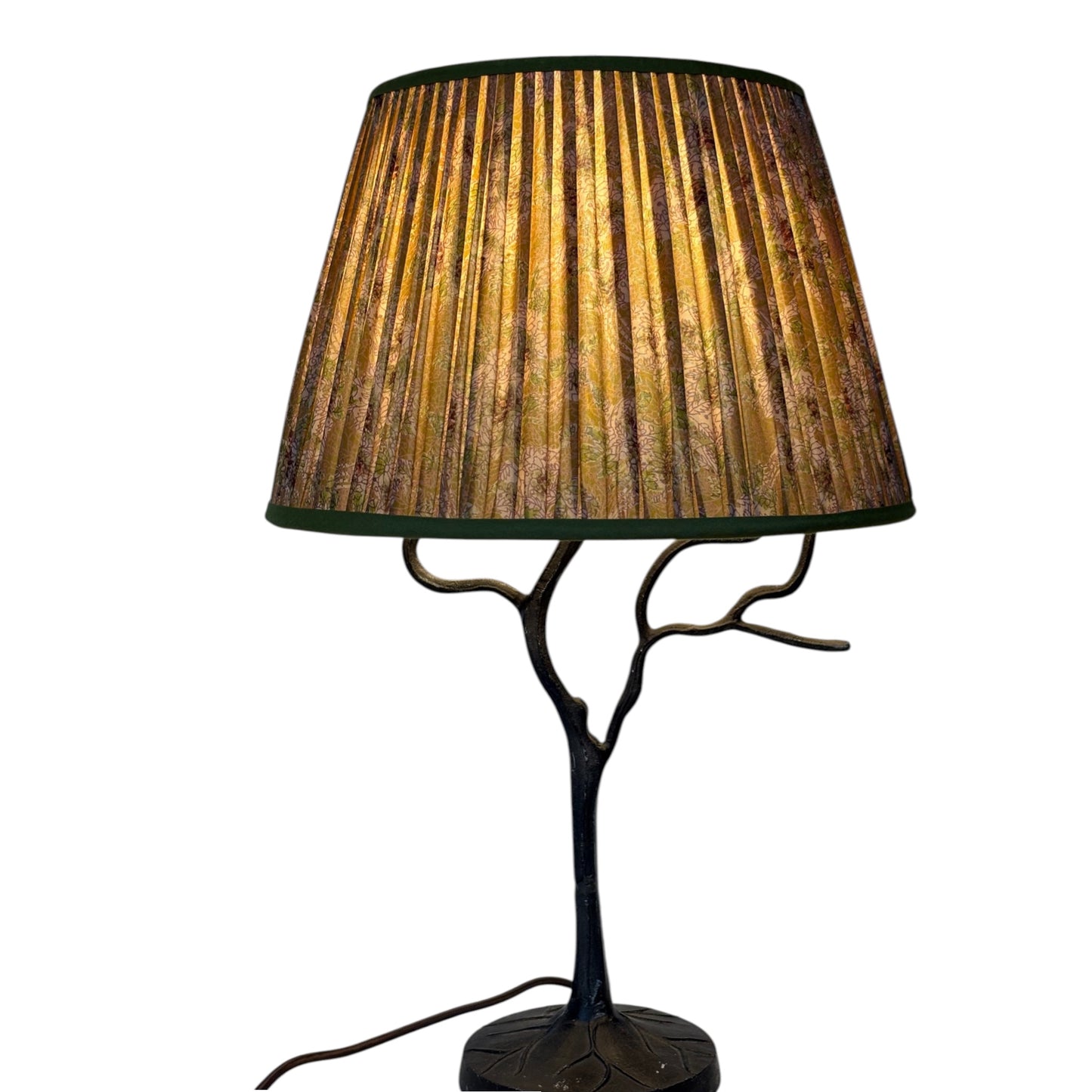 Tea and roses handmade silk lampshade lit
