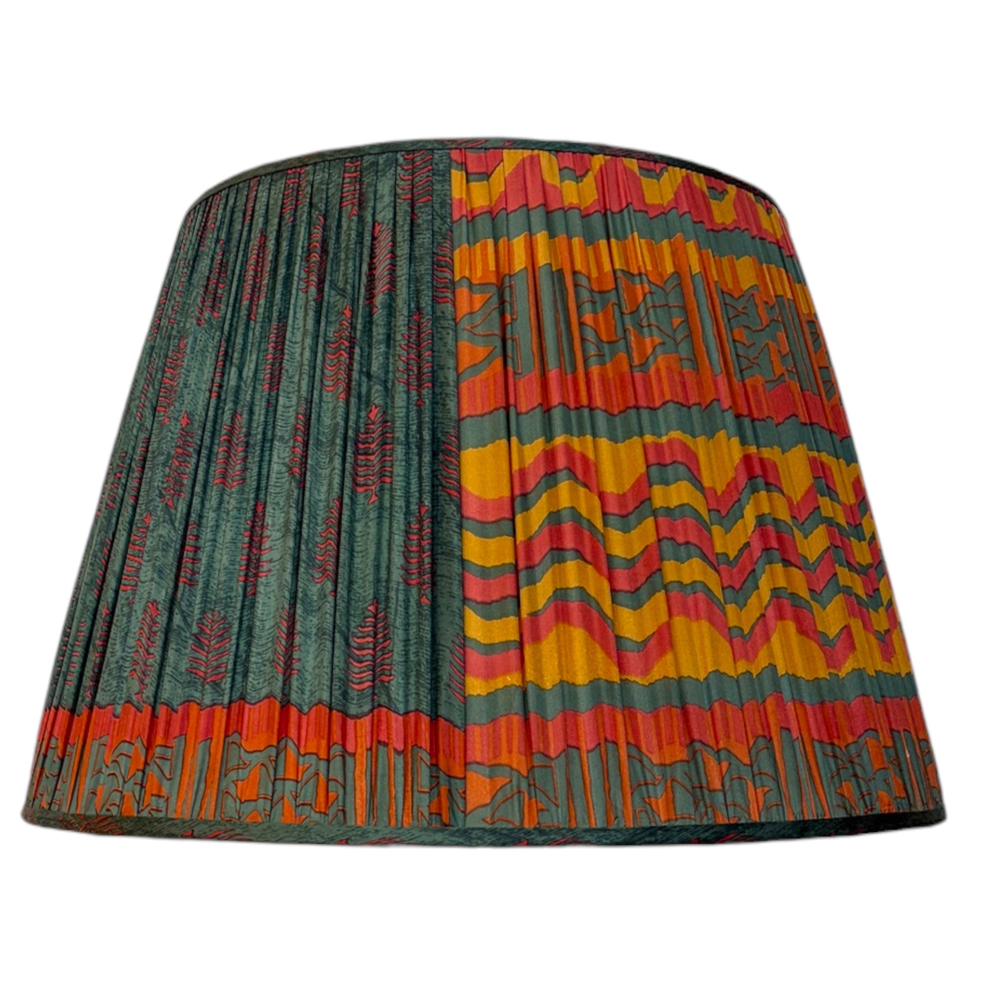 Teal and terracotta vintage silk sari lampshade with paisley pattern. 