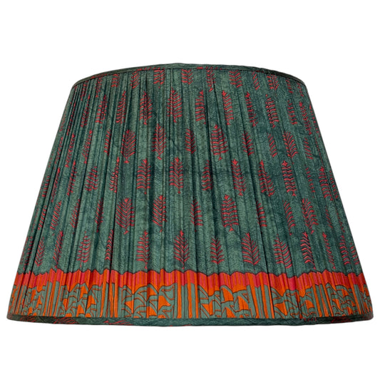 Teal and terracotta vintage silk sari lampshade with paisley pattern