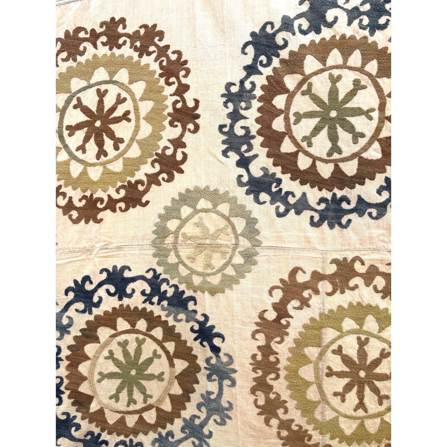Teal and brown suzani close up
