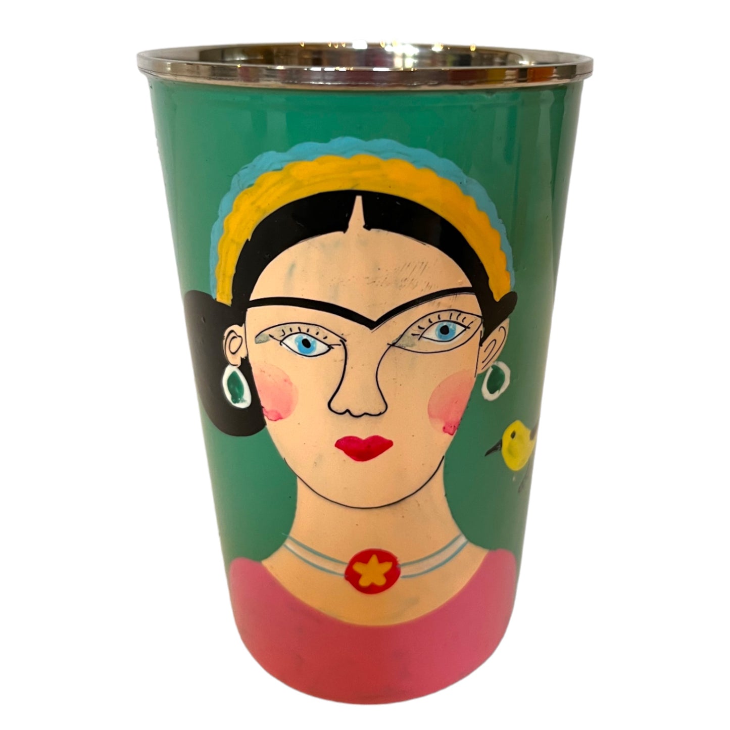 Teal face enamel cup