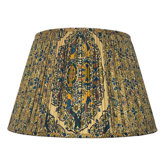 Teal and yellow floral vintage sari silk lampshade