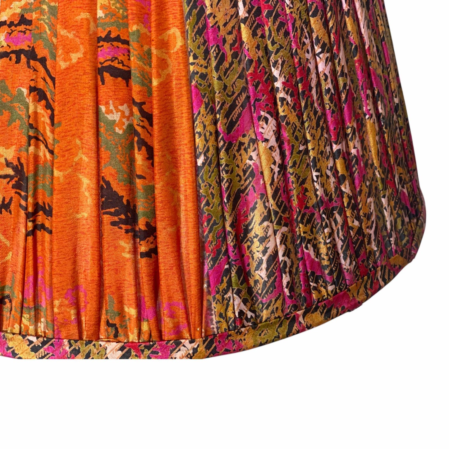 Tropical floral vintage silk sari lampshade close up