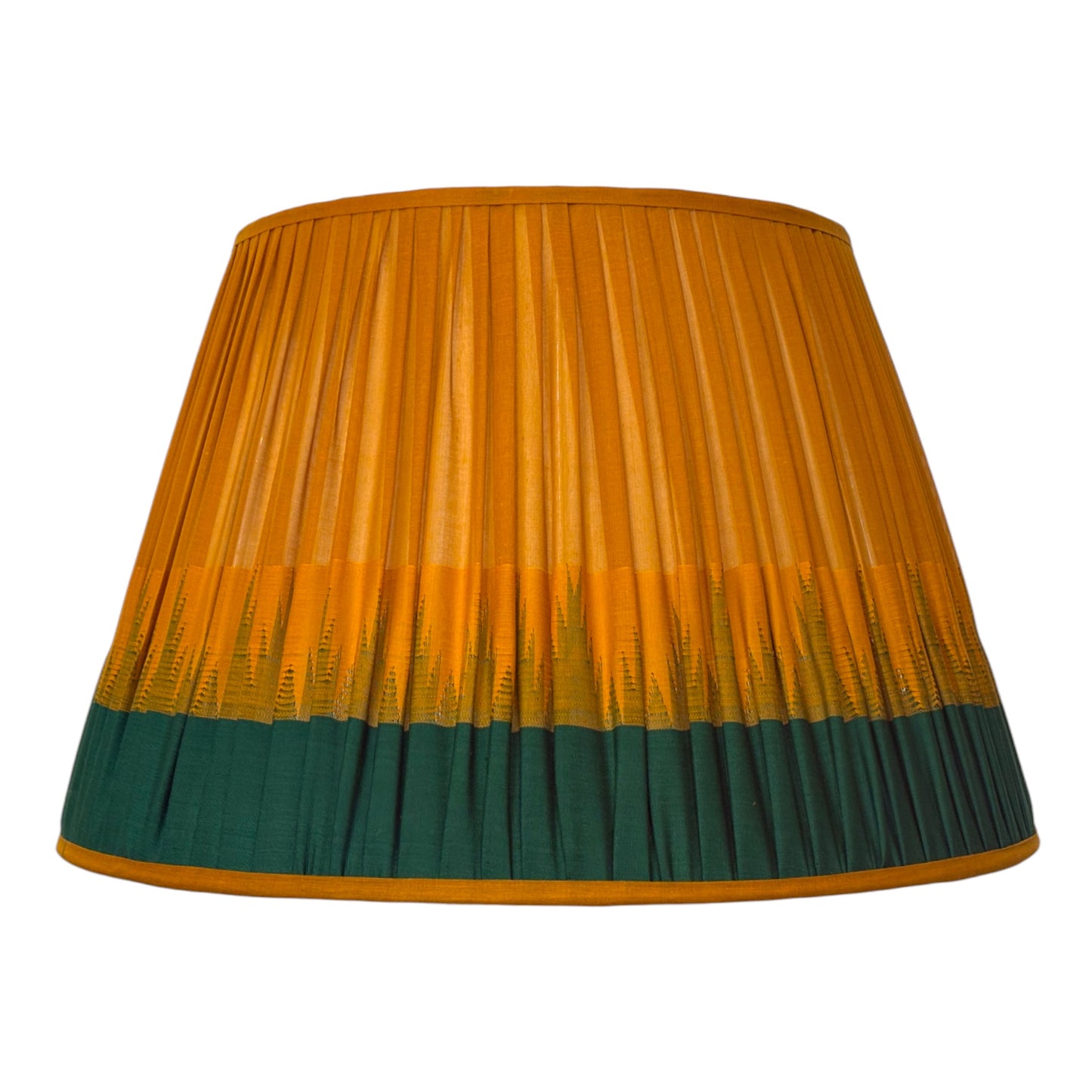 Tumeric and forest green keralan cotton lampshade