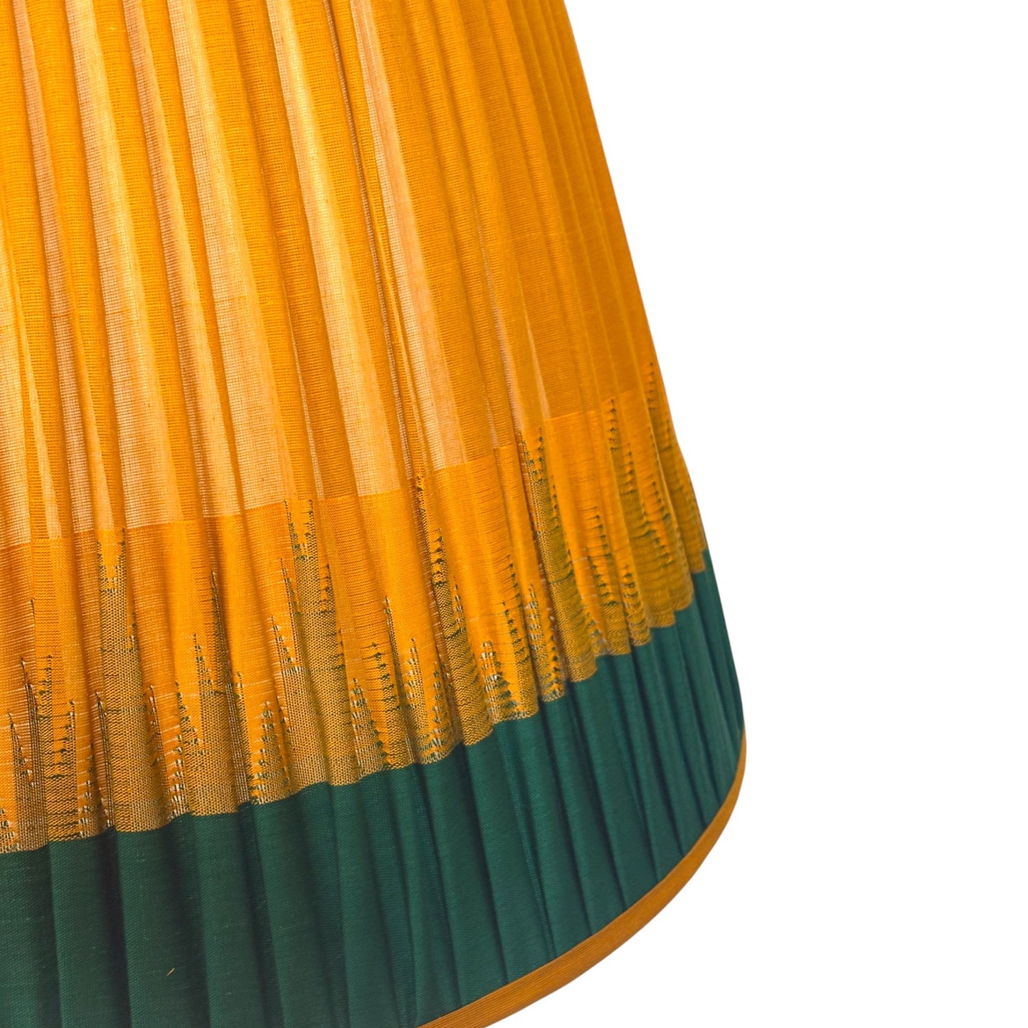 Close up tumeric and green cotton lampshade