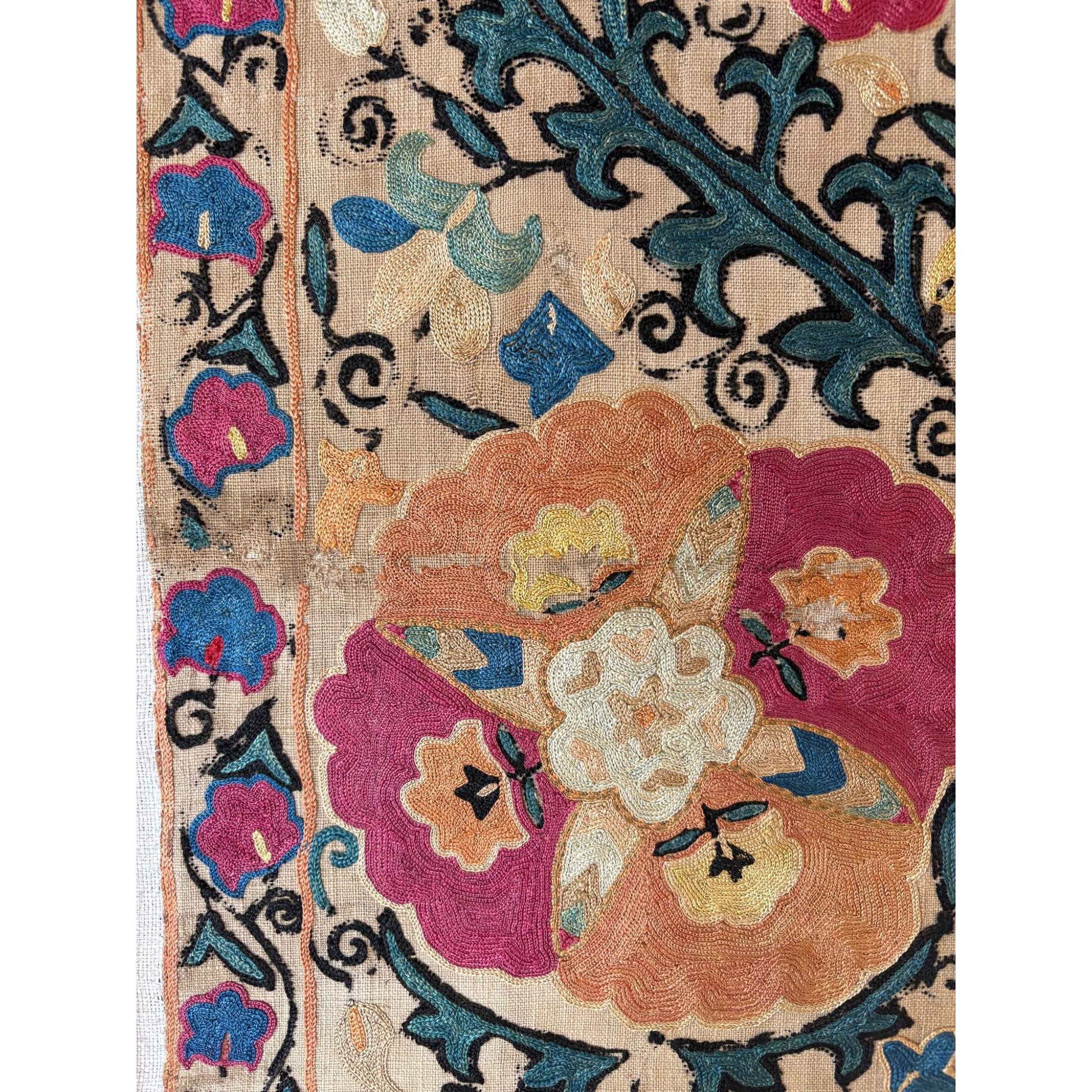 close up uzbek suzani fragement