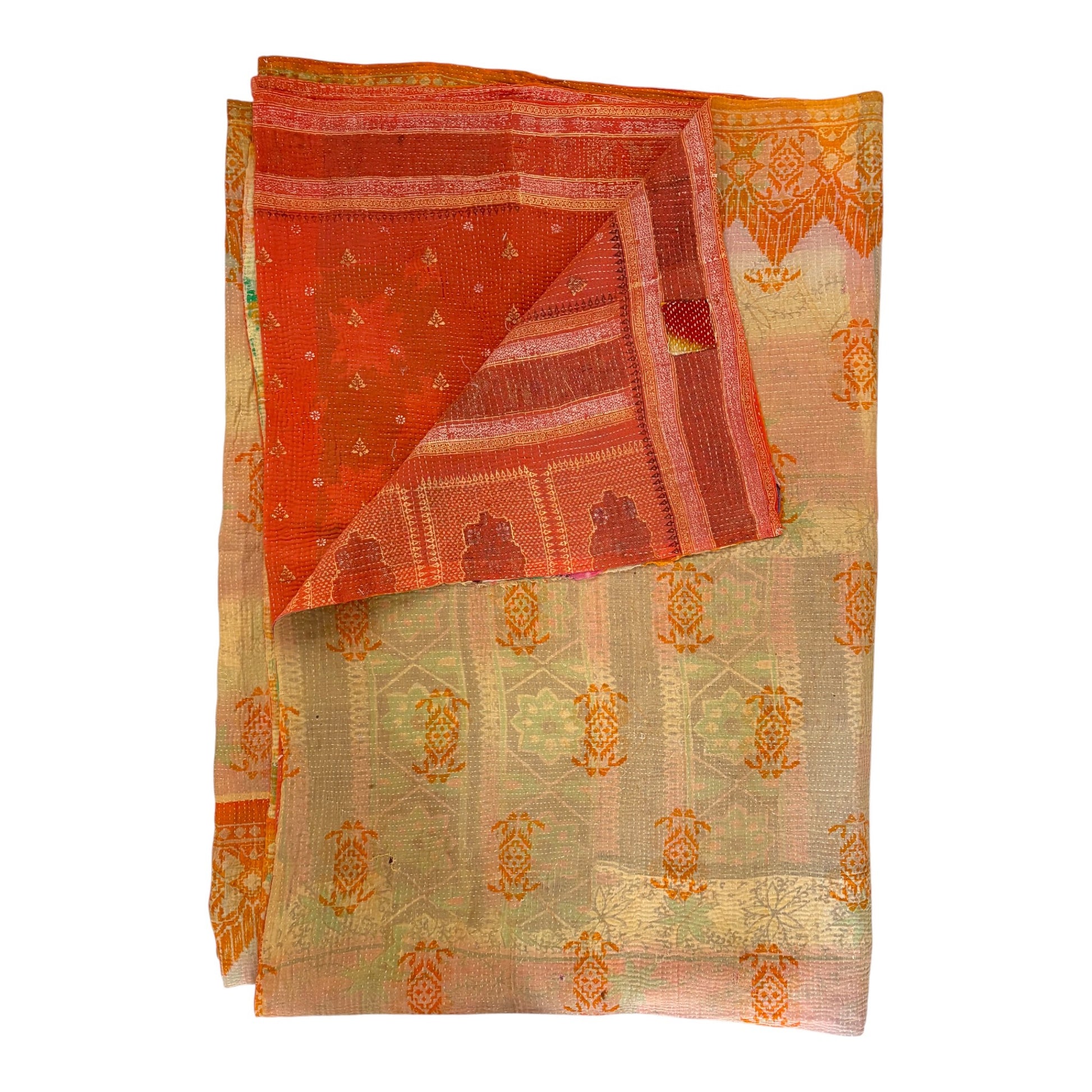 Orange and rust kantha quilt